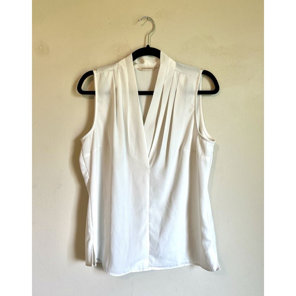 Soft Surroundings Pleated Blouse Tank Top Size Medium White Office Business